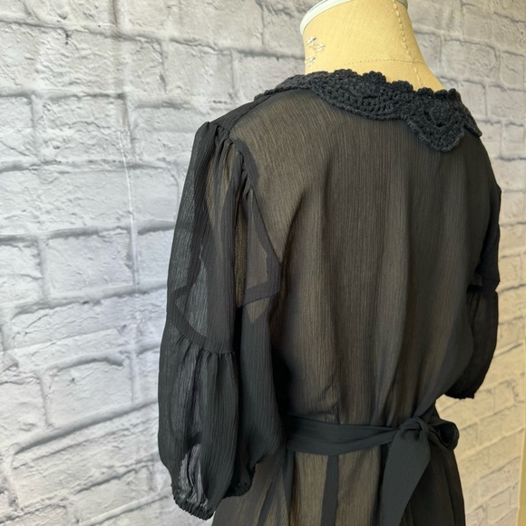 Apt 9 Bohemian Sheer Black Empire Tie Waist Blouse/Top with Crochet Detail Small - Picture 7 of 13